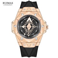 Reloj Ruimas Acero Oro Rosa y Silicona Negro RUI-48